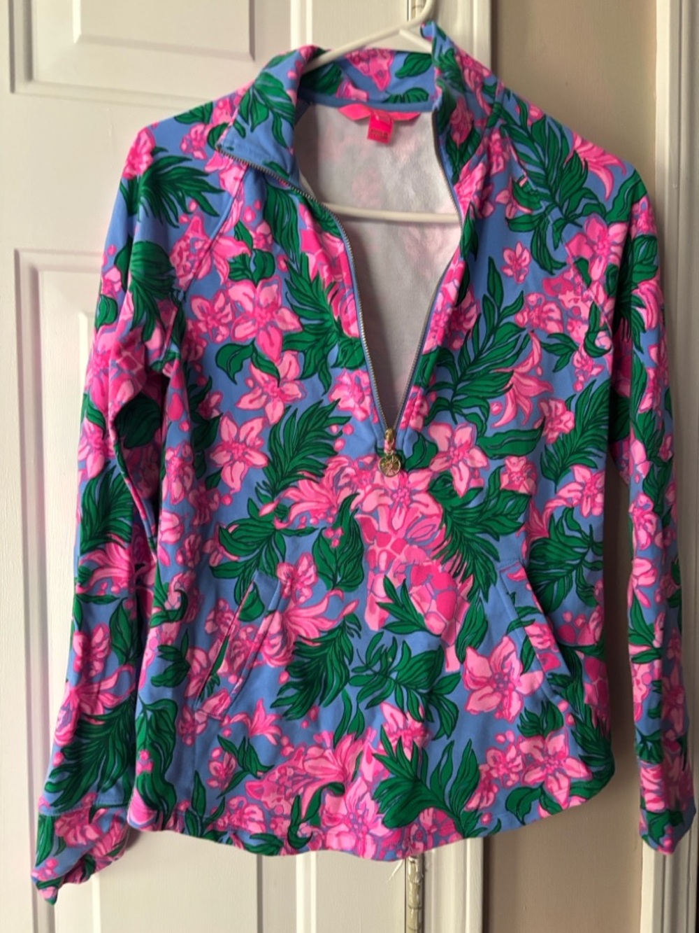 Lilly Pulitzer Pink & Periwinkle Floral Half-Zip Pullover